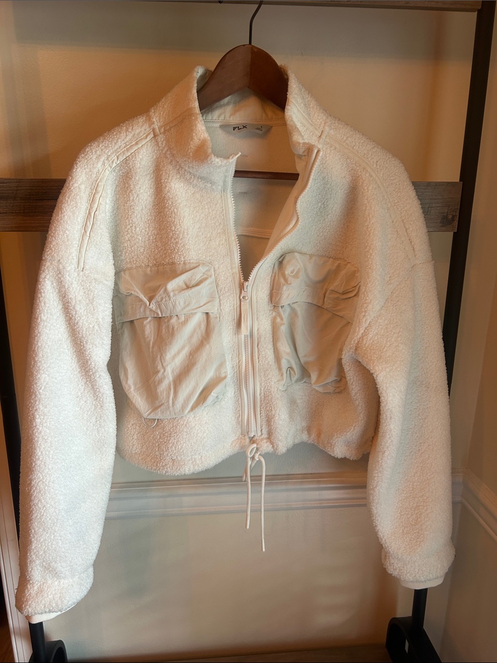Women's Cream Sherpa Zip Front Jacket